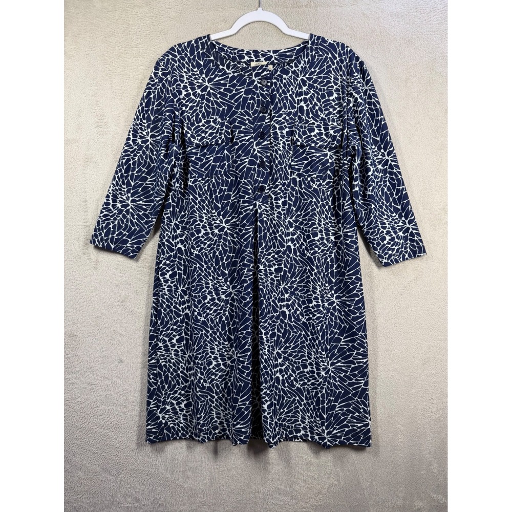 Katherine Way Shirt Dress Womens XL Navy Blue White Geometric Resortwear Travel